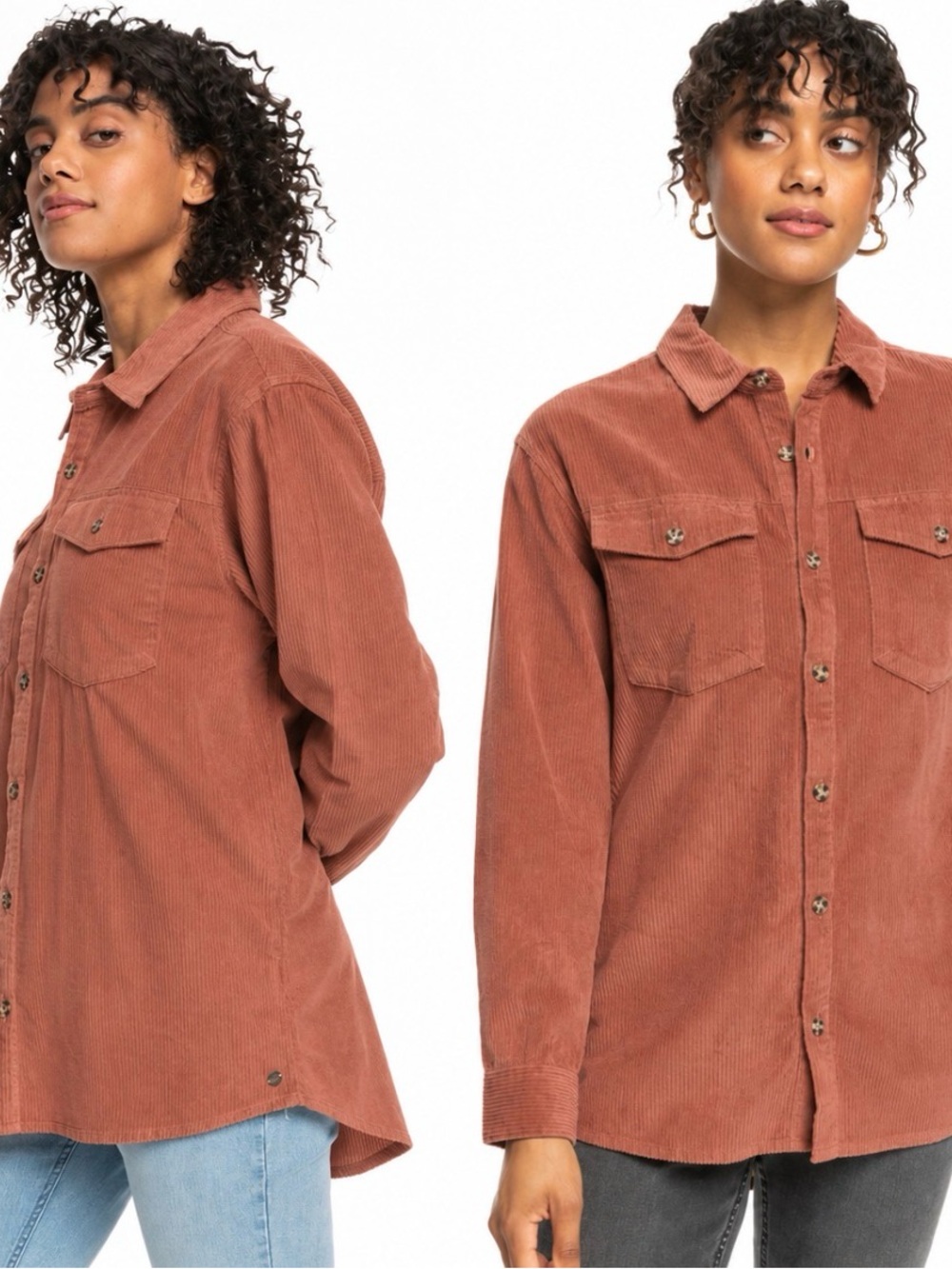 Roxy Let It Go Cord Shirt Baked Clay Rust Corduroy Button Up Medium